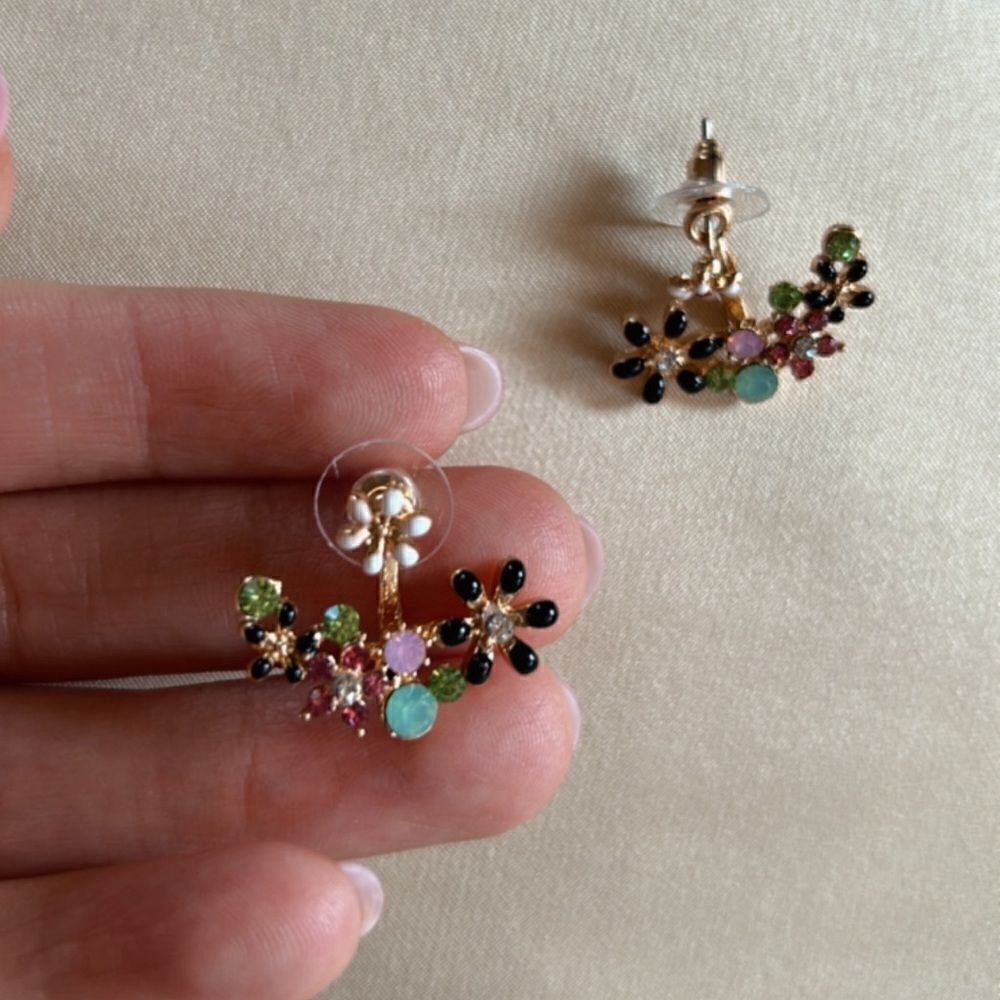 Anthropologie Floral Multicolor Crystal Ear Crawler Earrings - Picture 3 of 5